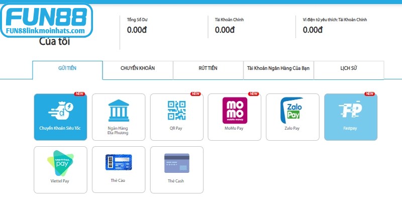 Nạp tiền FUN88 được thực hiện vô cùng thuận lợi và an toàn nhất